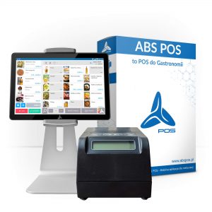 Zestaw ABS POS: tablet z kartą menu na ekranie, drukarka fiskalna i opakowanie systemu