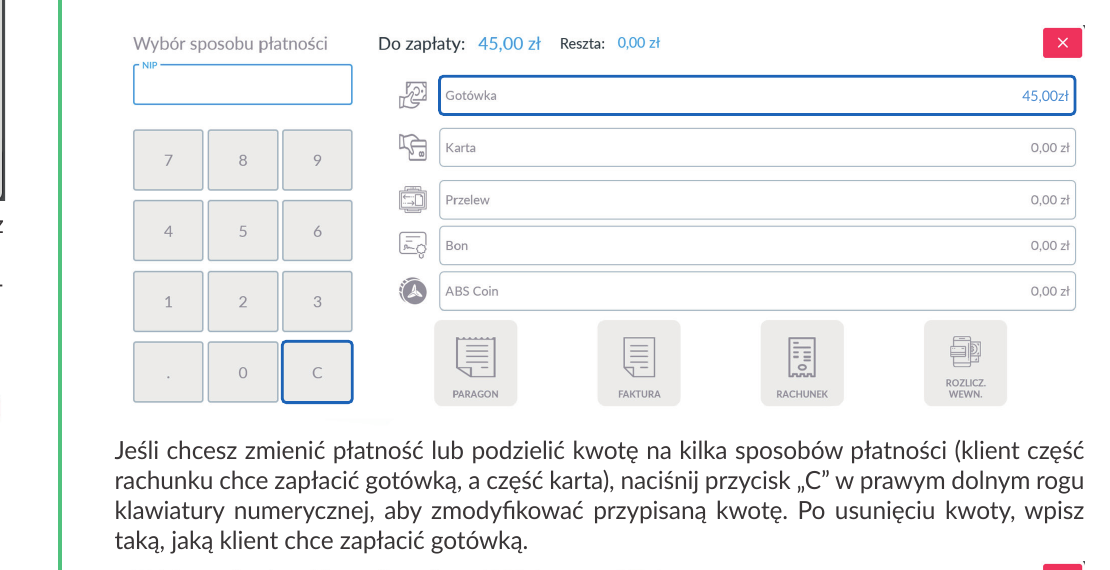 Ekran wyboru sposobu płatności w systemie ABS POS