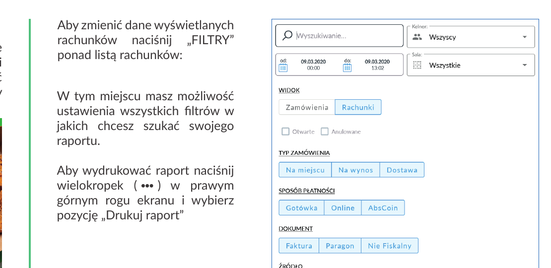 Panel filtrów raportów sprzedaży ABS POS
